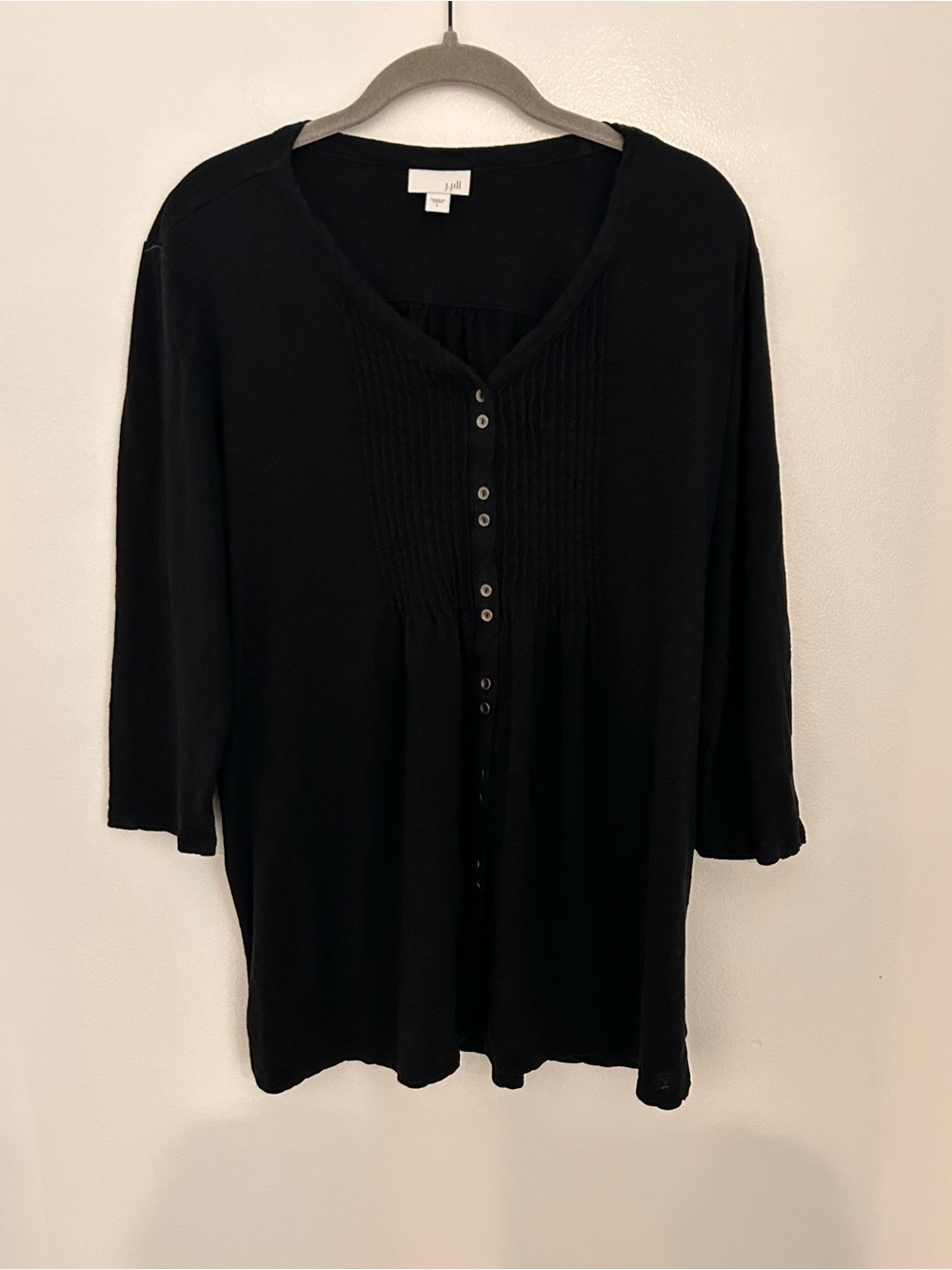 J. Jill Black Long-Sleeve Button-Front Pintuck Top
